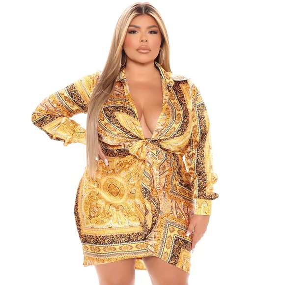Fashion Nova Gold and Black Long Sleeve Dress - Picture 2 of 3